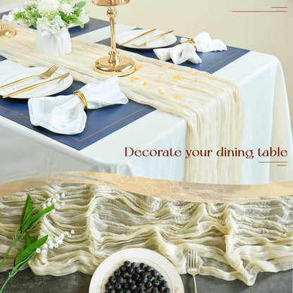Sioloc 10 Pack Beige Cheesecloth Table Runner Fall Autumn Decor for Home 10ft Table Cloth for Tea