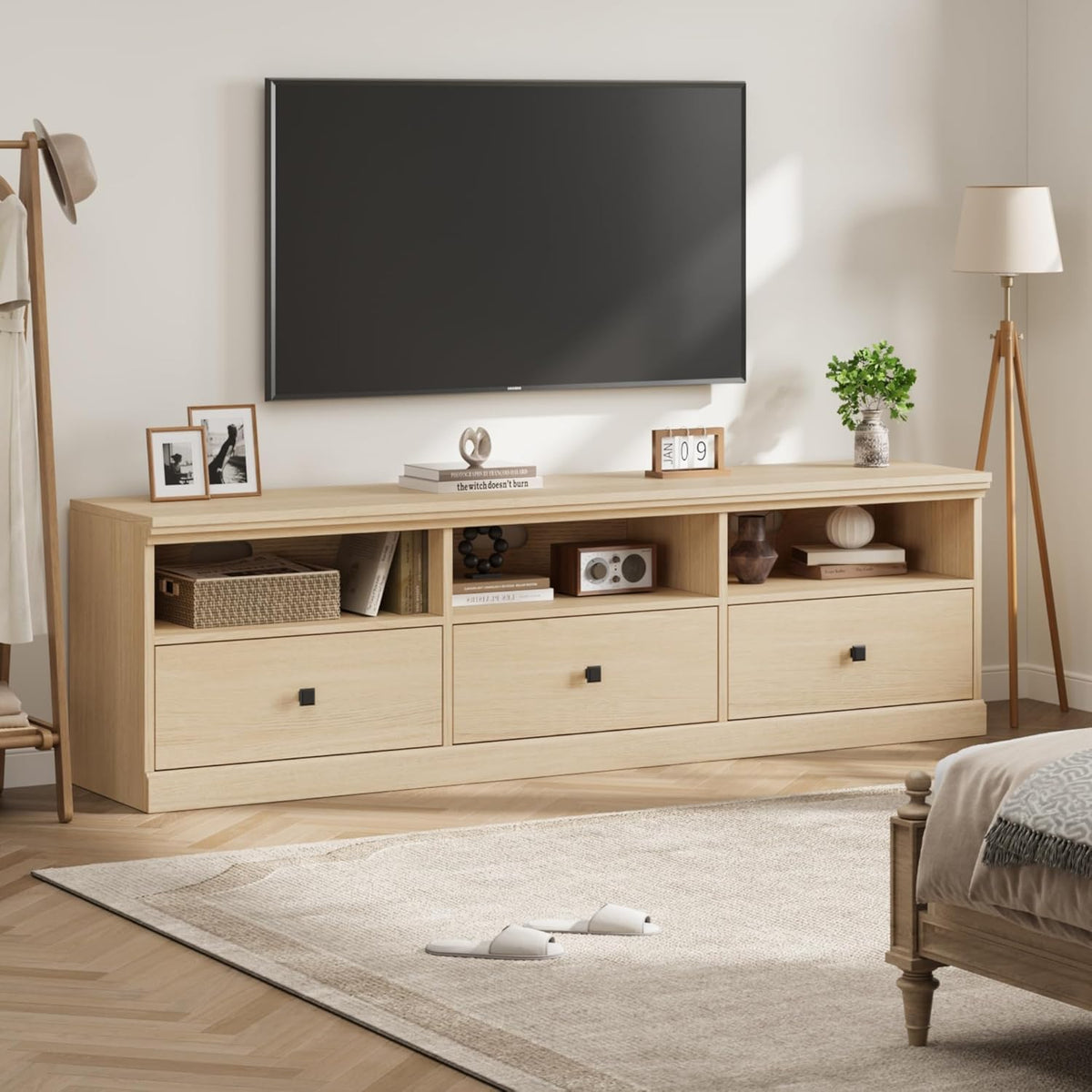 IDEALHOUSE 70in TV Stand for TVs up to 80", Mid Century Modern Entertainment Center with Storage