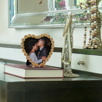 Heart Shaped Wedding Picture Frames for Couple - Beaded Crystal 4x4 Picture Frame – Engagement