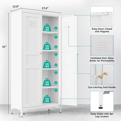 SISESOL Metal Storage Cabinet with Doors and Shelves,White Storage Cabinet with Leg & Vent