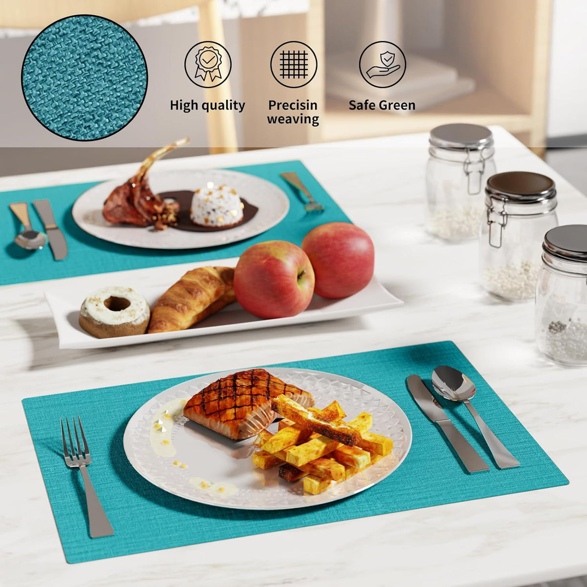 Cloth Placemats, Set of 4 Heat-Resistant Cotton Linen Blend Double Layered Machine Washable Place