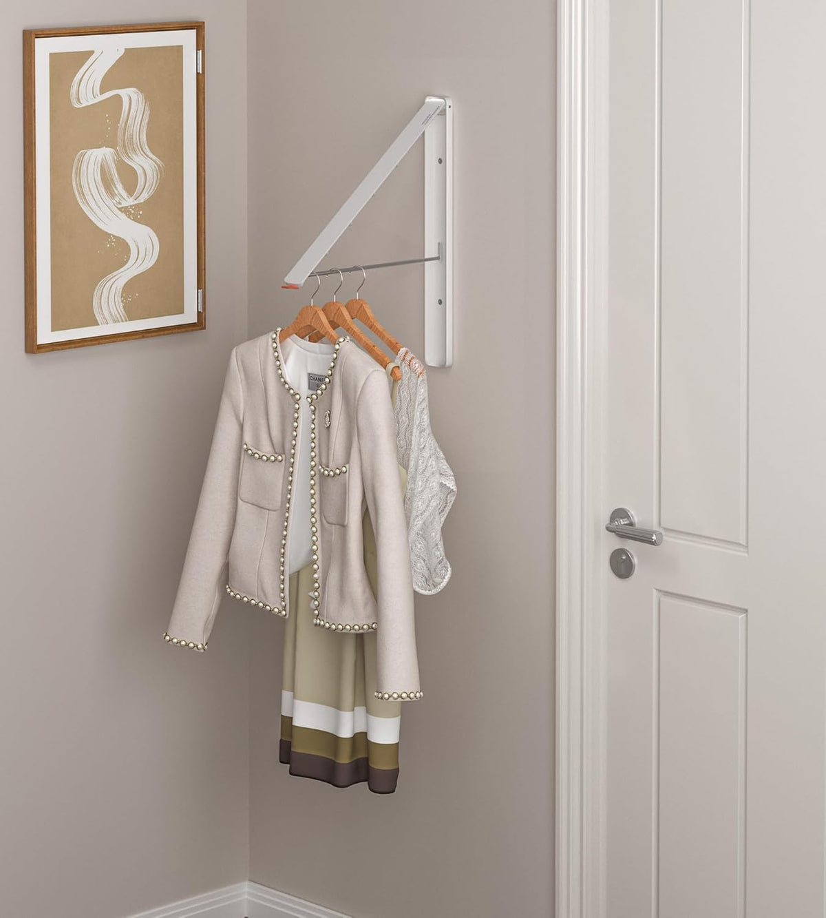 Dr.DJ Clothes Drying Rack with Rod, Wall-Mounted Retractable & Foldable Clothes Hanger for Laundry