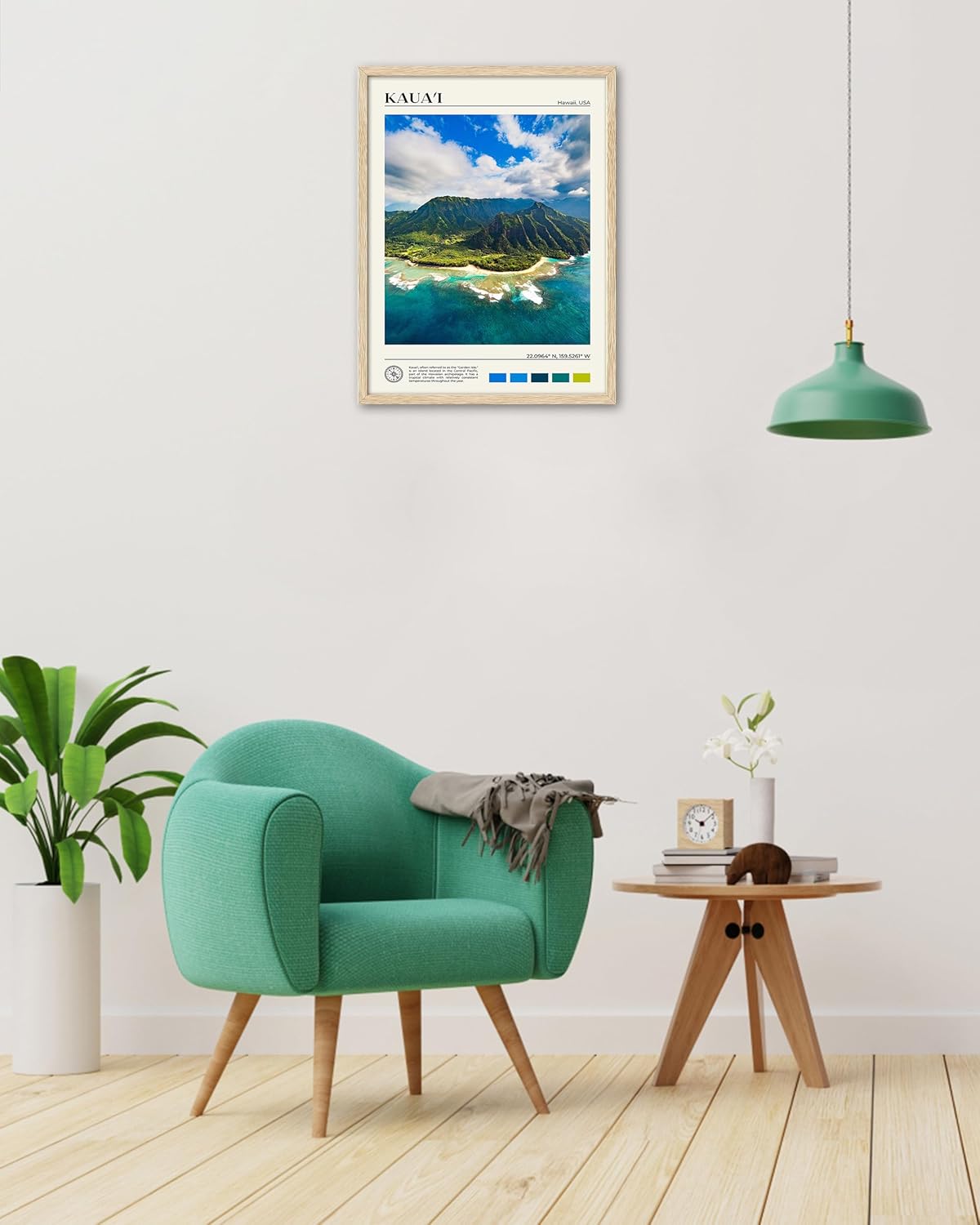 HesenDot Natural OAK Wood Framed Hawaiian Archipelago Wall Art,12x16in Kauai Quality Canvas Wall