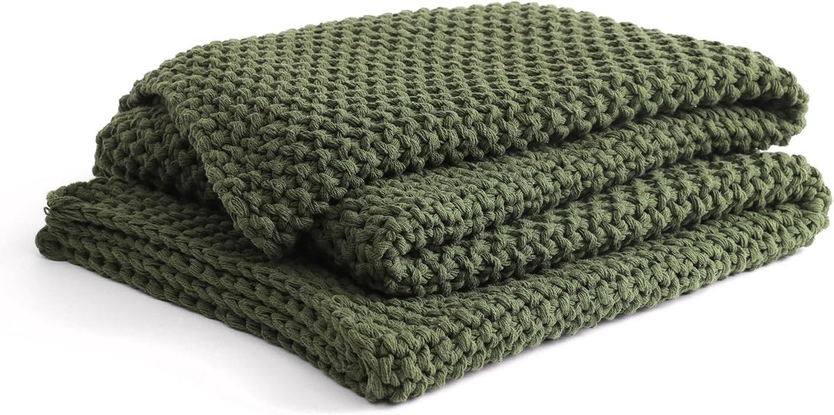 YnM Chunky Cotton Knit Throw Blanket, Cable Knit Throws for Bed Couch Sofa, Comfy & Relaxing