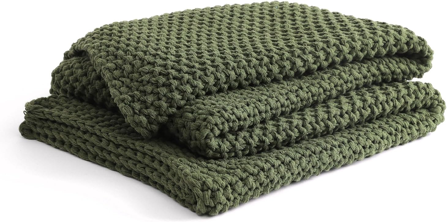 YnM Chunky Cotton Knit Throw Blanket, Cable Knit Throws for Bed Couch Sofa, Comfy & Relaxing