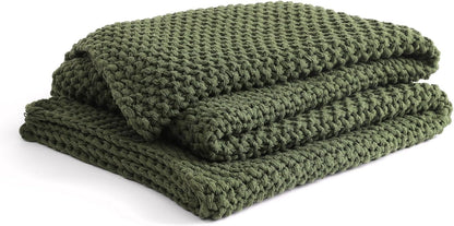 YnM Chunky Cotton Knit Throw Blanket, Cable Knit Throws for Bed Couch Sofa, Comfy & Relaxing