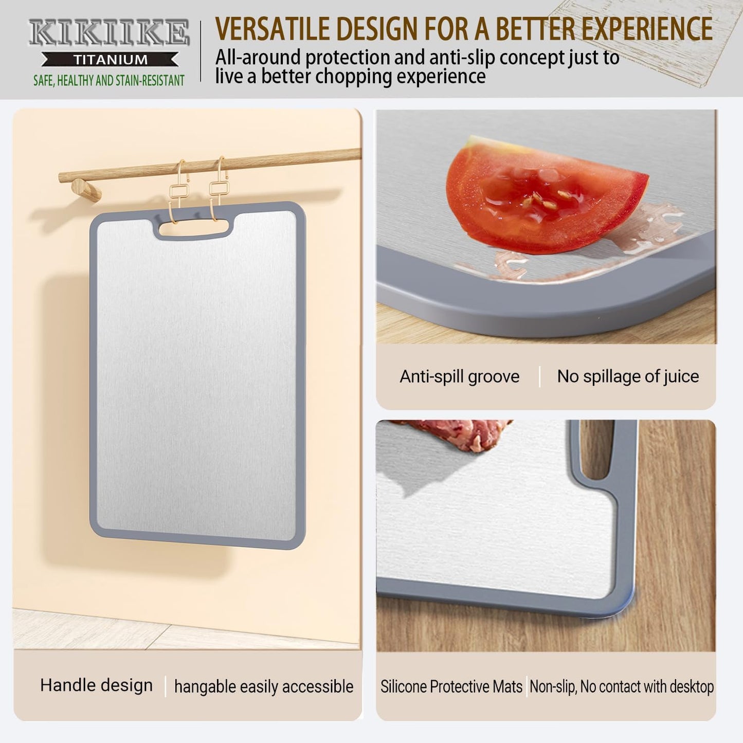 Titanium Cutting Board Double-sided non-slip silicone edging Pure Titanium Cutting Boards for