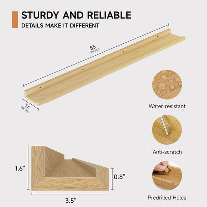 Floating Picture Ledge Shelves for Wall Set of 2, 55 Inches Picture Shelf with Ledge, Nursery Book