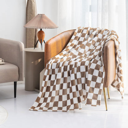 LOMAO Throw Blankets Flannel Blanket with Checkerboard Grid Pattern Soft Throw Blanket for Couch