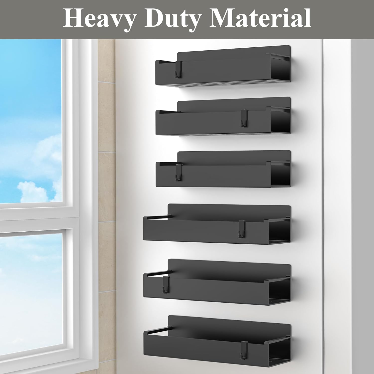6 Pack Magnetic Spice Rack Organizer for Refrigerator and Oven, Black Fridge Organizers and Storage