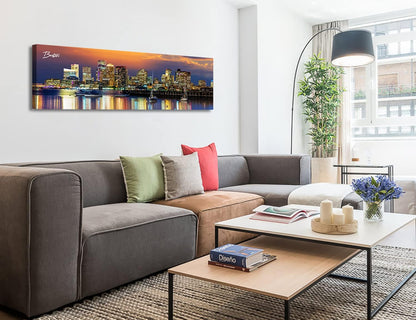 DJSYLIFE Boston Skyline Wall Art Canvas Prints Colorful USA City Night Pictures Modern Panoramic