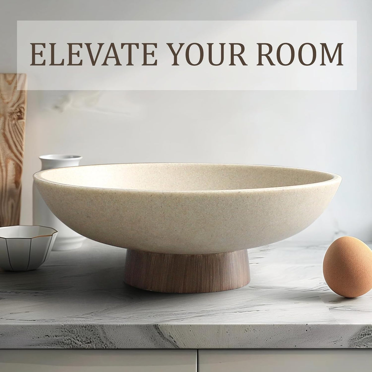 Modern Resin Pedestal Bowl – Large Fruit Bowl for Kitchen Counter, Catch All Tray for Entryway