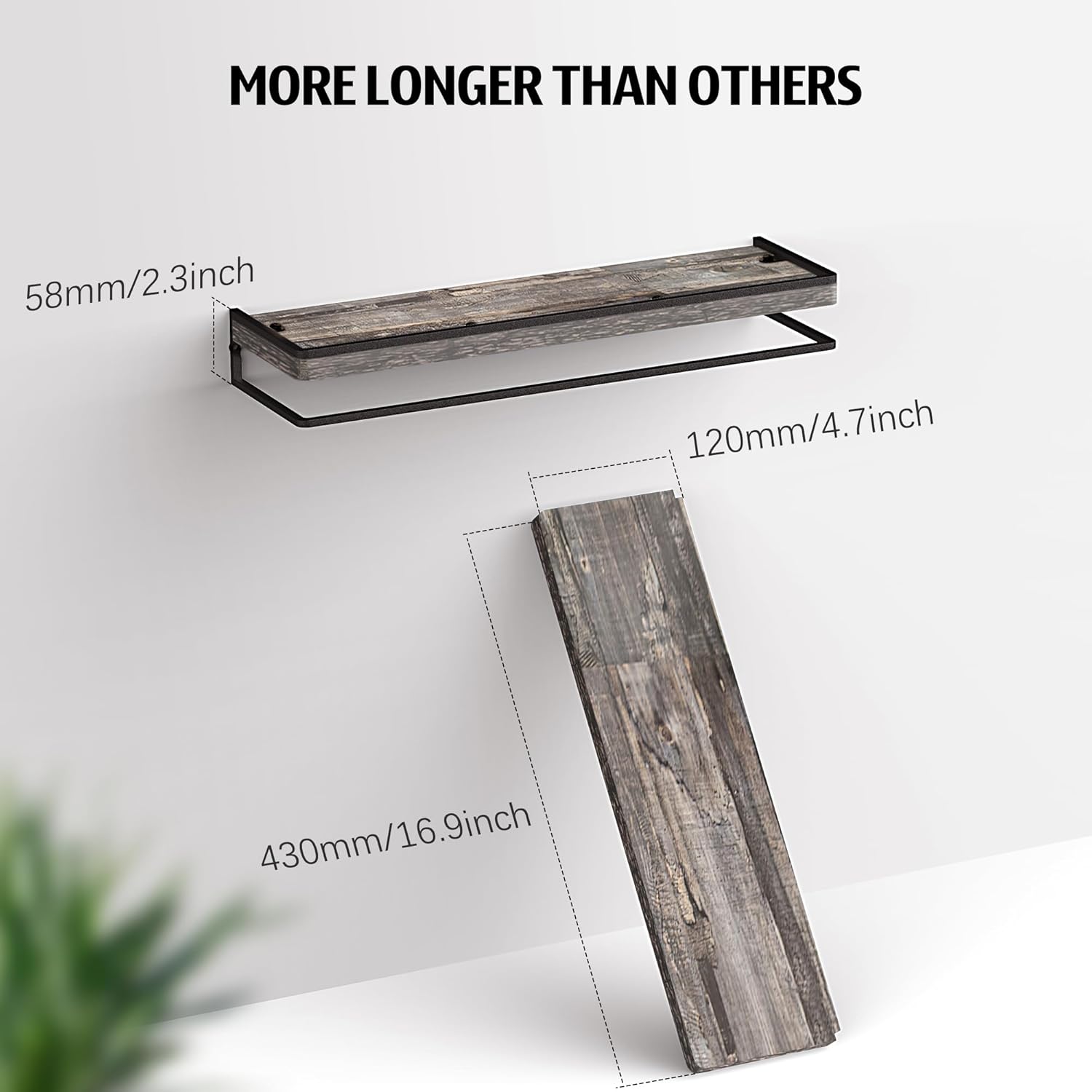 Meangood Floating Shelves Wall Mounted Set of 2, Wall Shelf with Towel Bar Rustic Wood Wall Storage