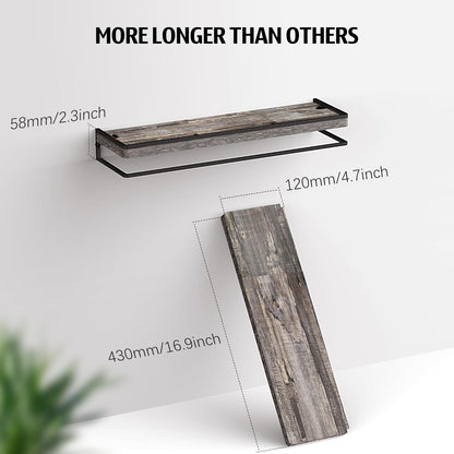 Meangood Floating Shelves Wall Mounted Set of 2, Wall Shelf with Towel Bar Rustic Wood Wall Storage