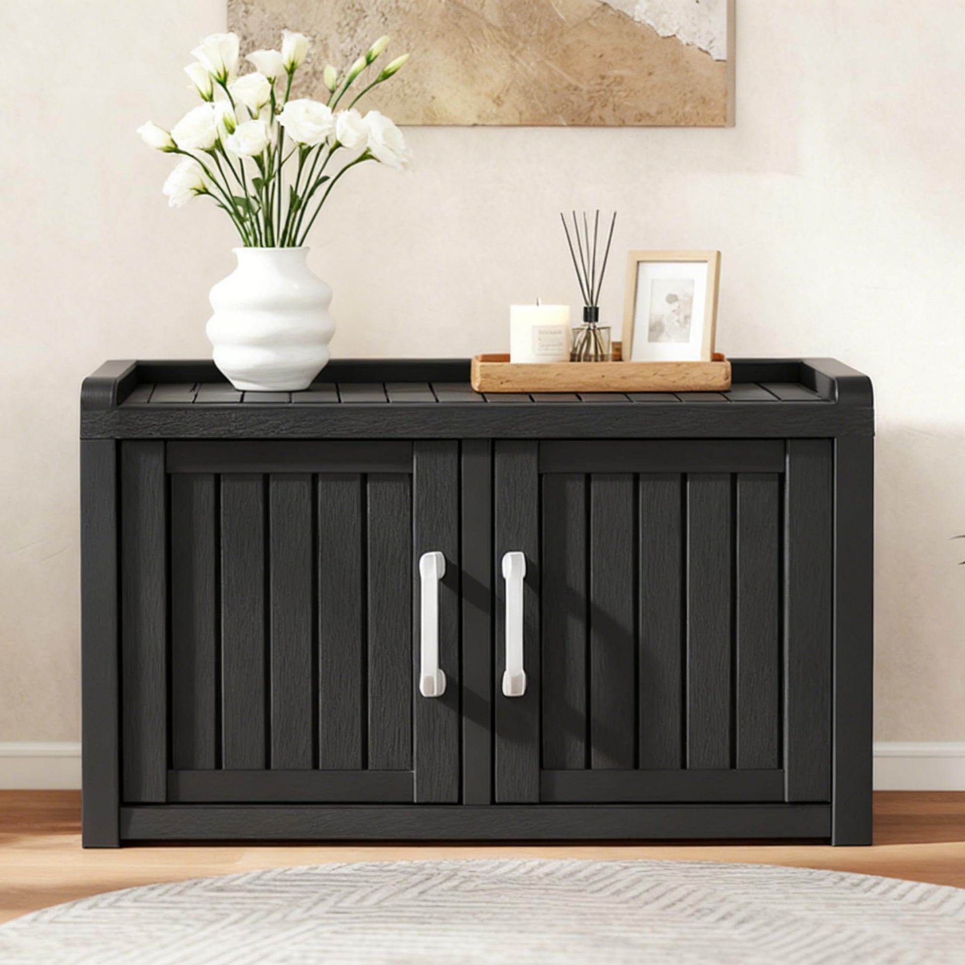 KAMABOKO Outdoor Shoe Storage Cabinet, Waterproof UV-Resistant Entryway Storage Bench Indoor