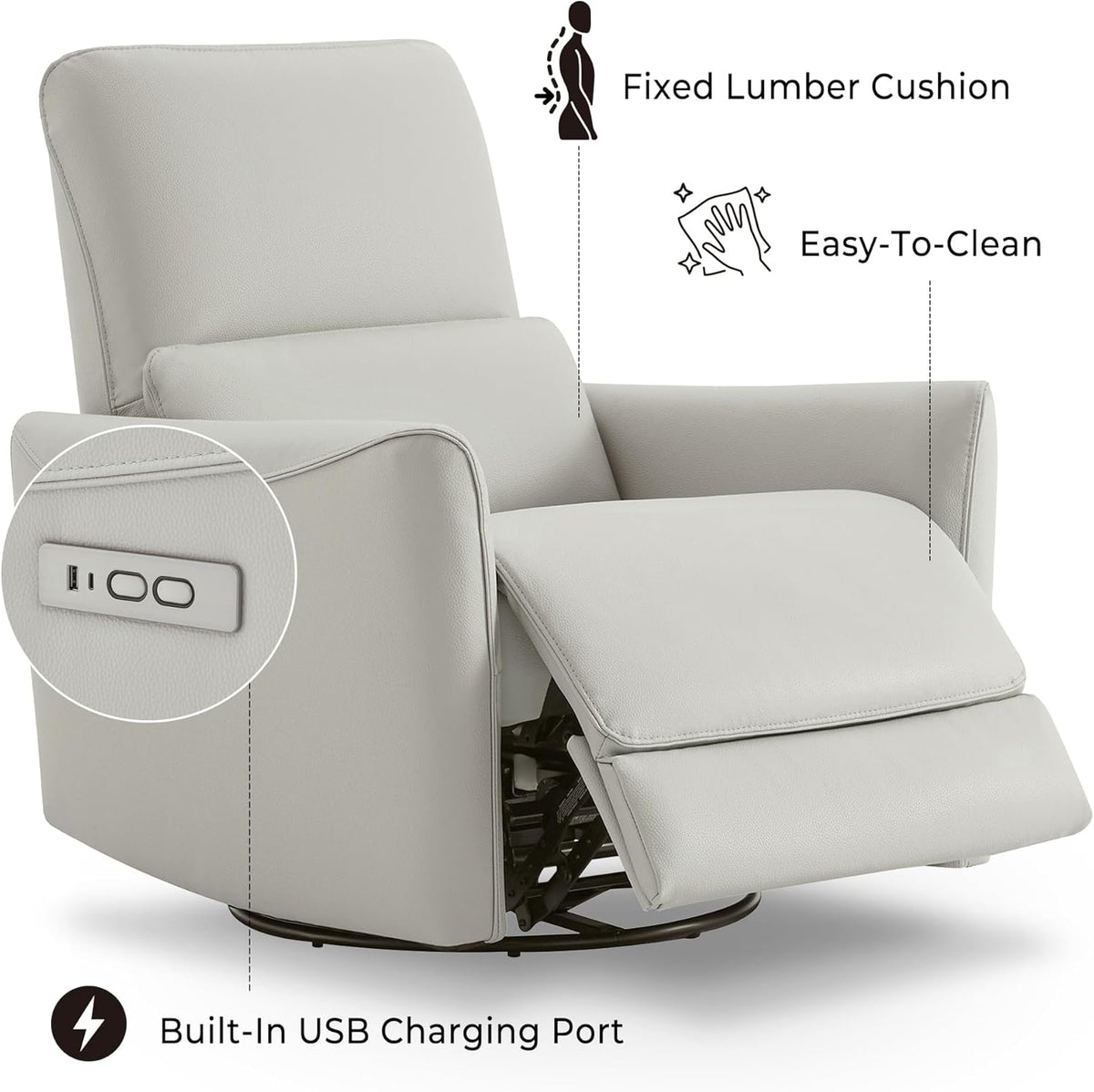 CHITA Power Recliner Chair Swivel Glider, FSC Certified Upholstered Faux Leather Living Room