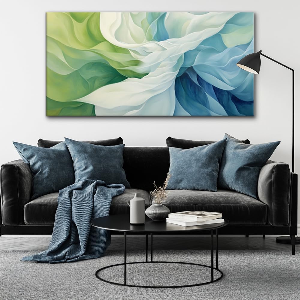 LASMOND Abstract Lines Wall Art for Living Room Canvas Prints Aqua Turquoise Blue Green Artwork