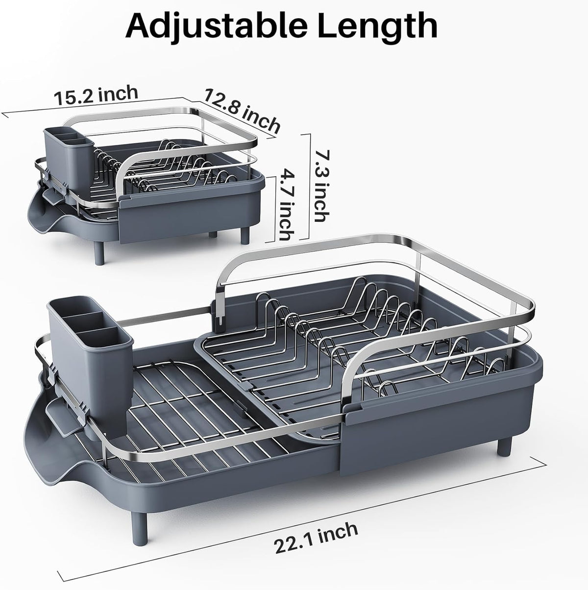 Dish Drying Rack, Expandable Dish Rack for Kitchen Counter, Stainless Steel Dish Drainer with