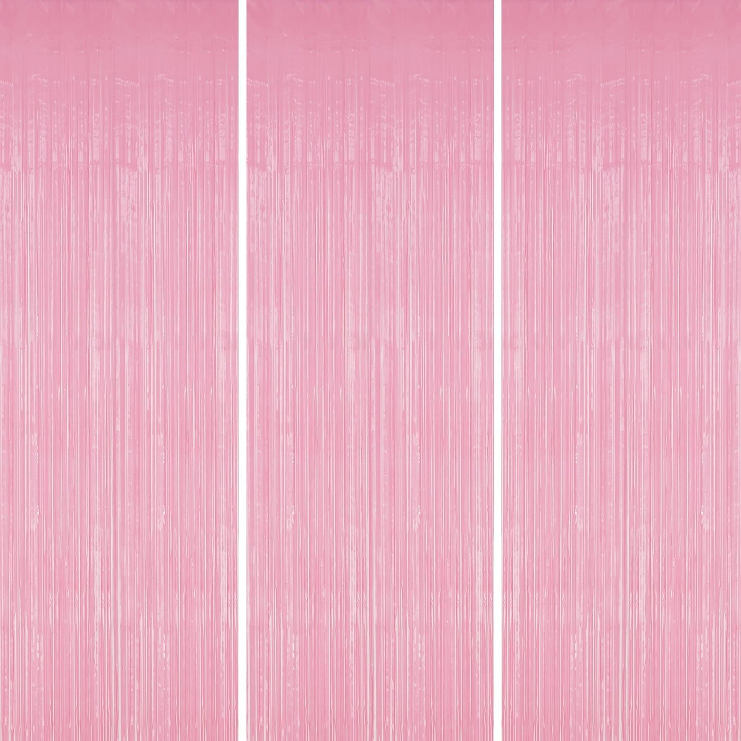 3 Pack Foil Fringe Backdrop - PastelPink Shiny Tinsel Curtains for Party Decoration/Photo Booth