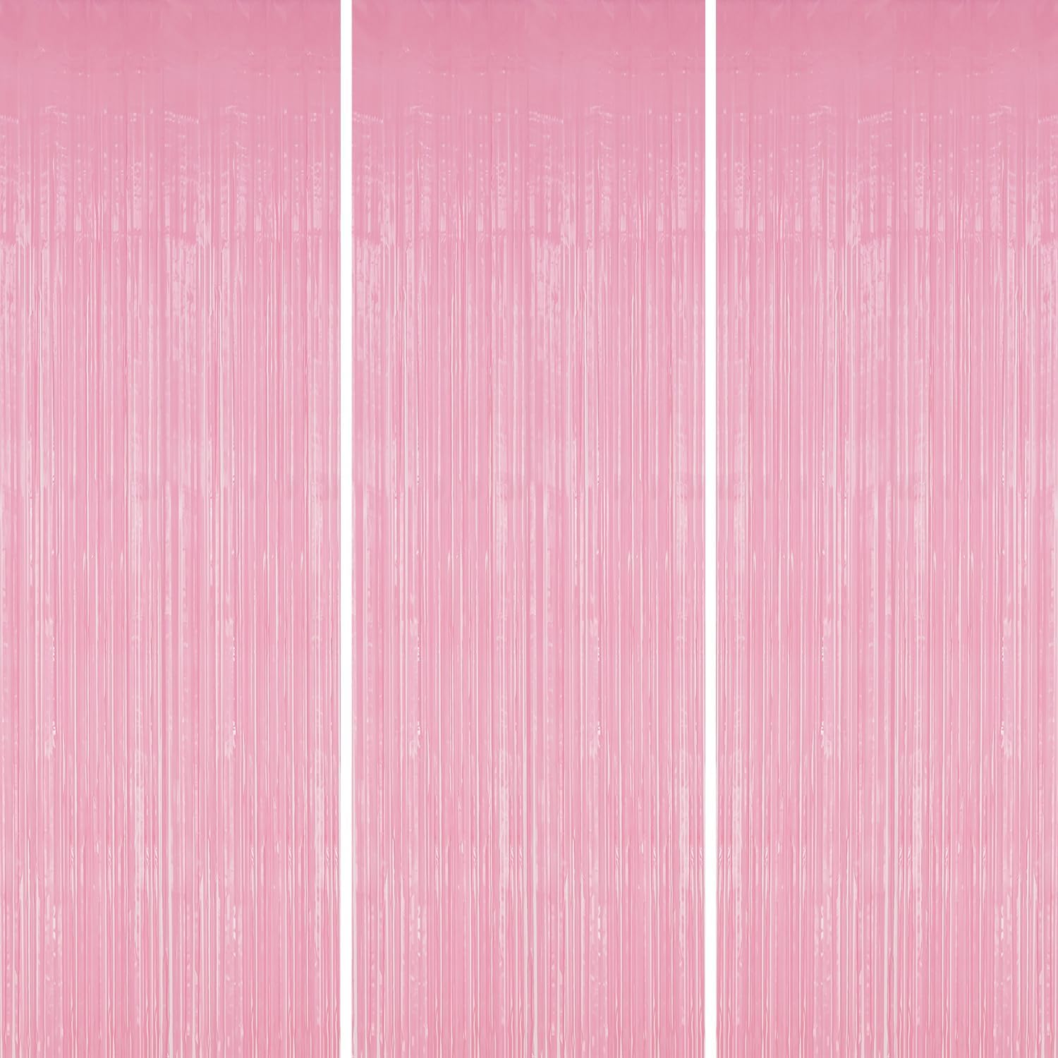 3 Pack Foil Fringe Backdrop - PastelPink Shiny Tinsel Curtains for Party Decoration/Photo Booth