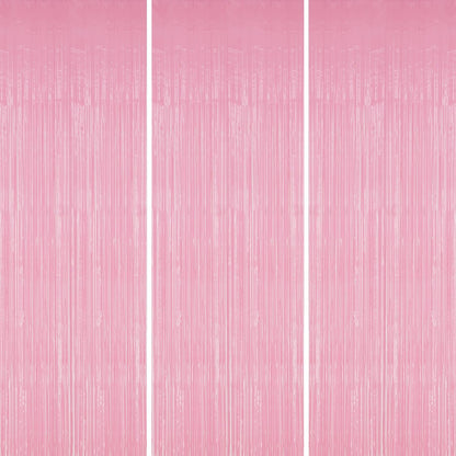 3 Pack Foil Fringe Backdrop - PastelPink Shiny Tinsel Curtains for Party Decoration/Photo Booth