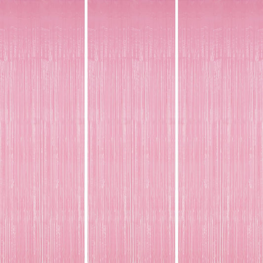 3 Pack Foil Fringe Backdrop - PastelPink Shiny Tinsel Curtains for Party Decoration/Photo Booth
