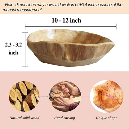 Wooden Bowl Decorative Natural Wood Fruit Bowl, Irregular Creative Wood Bowls, Rustic Hand Carved