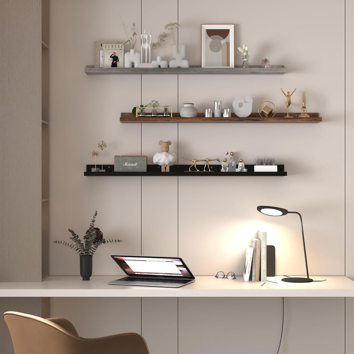 Giftgarden 47 Inch Multi Colors Floating Shelves for Wall Mount, Assorted Colors Wood Wall Shelf