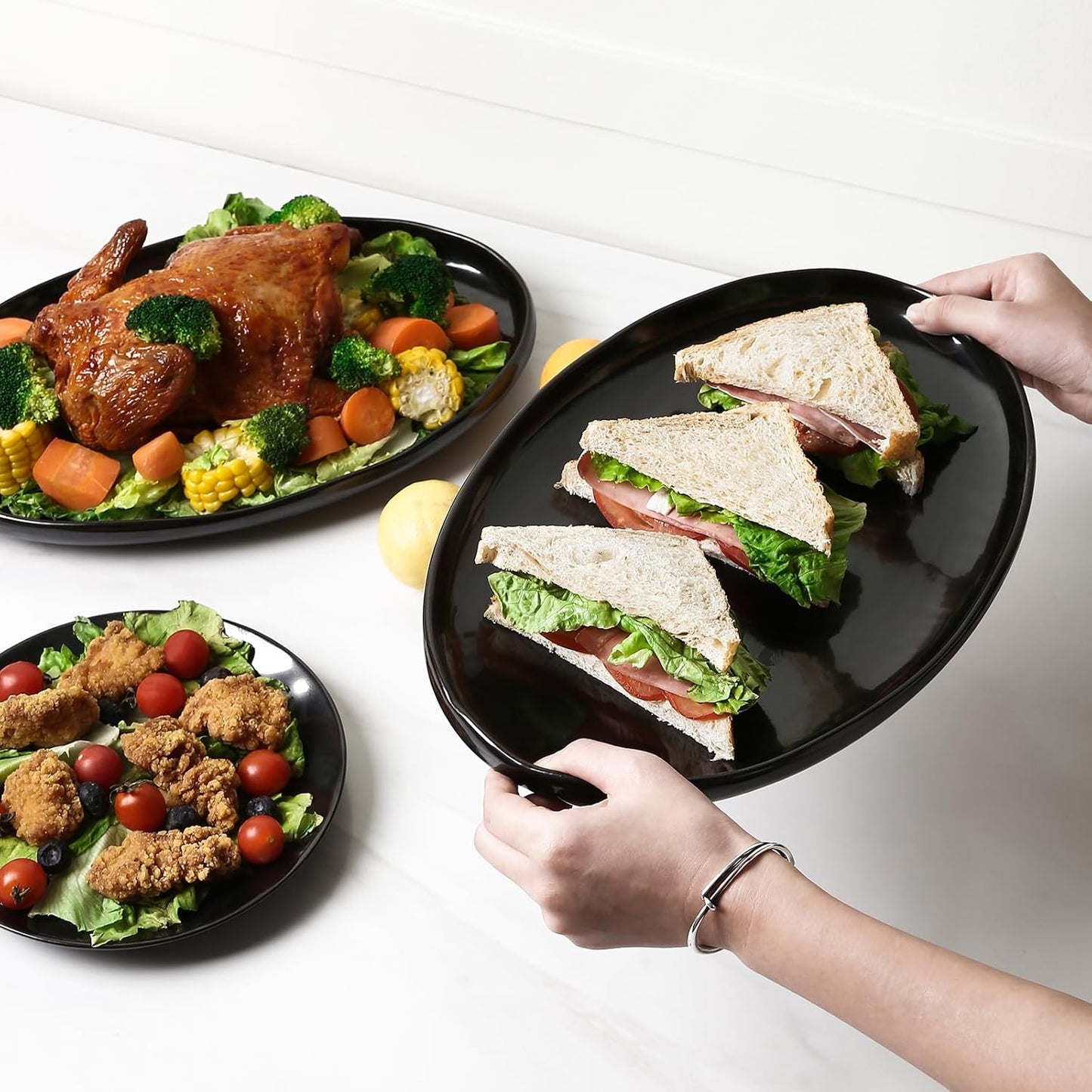 vicrays Serving Platter Ceramic Tray Plates Extra Large Oval 14.5 Inch Porcelain Dinner Plates Long