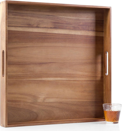 Extra Large Square Wood Tray, Generously 22" Acacia Serving Trays for Large Ottoman Coffee Table