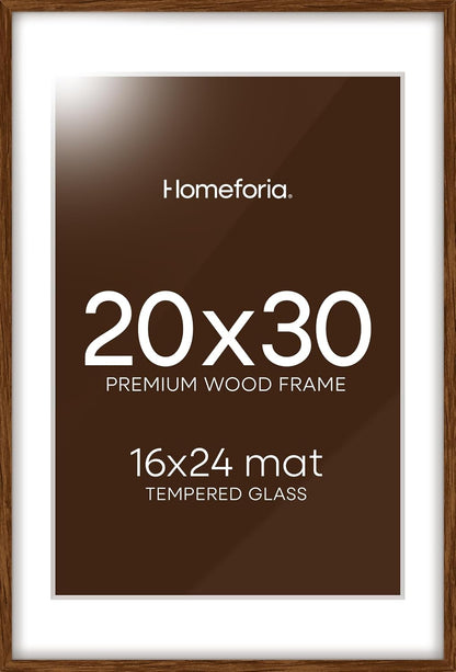 Homeforia 20 x 30 Walnut Frame, High End Dark Oak 20x30 Wooden Poster Frames with Mat 16x24, 20 x