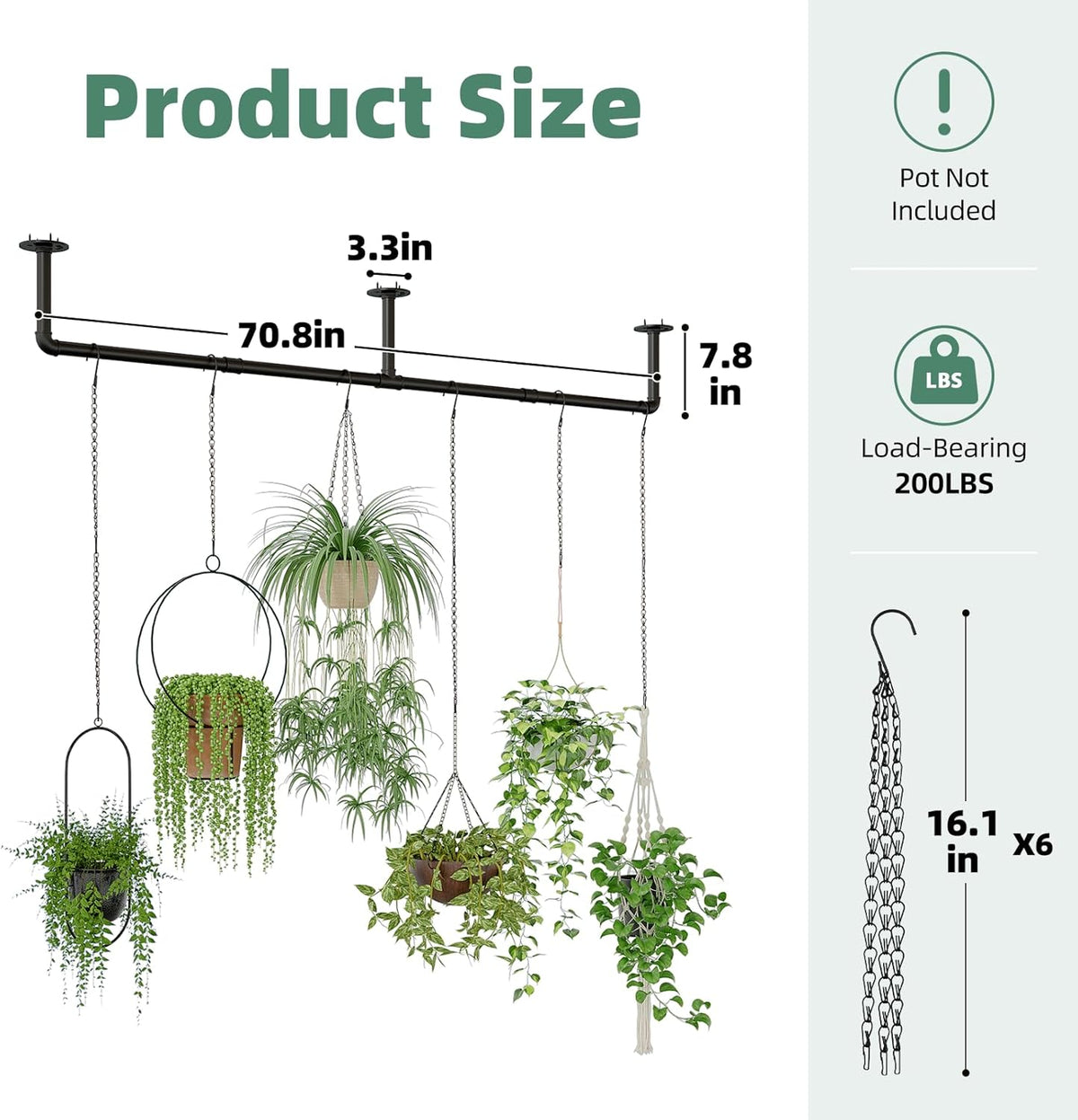 Plant Hanger Indoor with 6 Hanging Chains Hanging Planters for Indoor Plants Hanging Plant Holder
