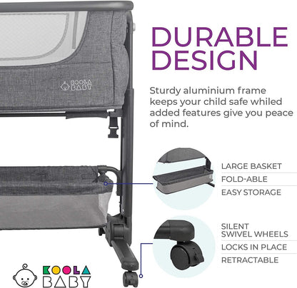 KoolerThings Baby Bassinet, Bedside Sleeper for Baby, Easy Folding Portable Crib with Storage