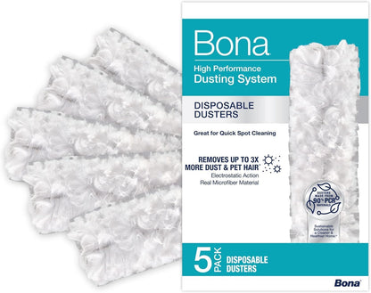 Bona Disposable Duster Refills - 5 Pack - High Performance Dusting System - Microfiber Dusters