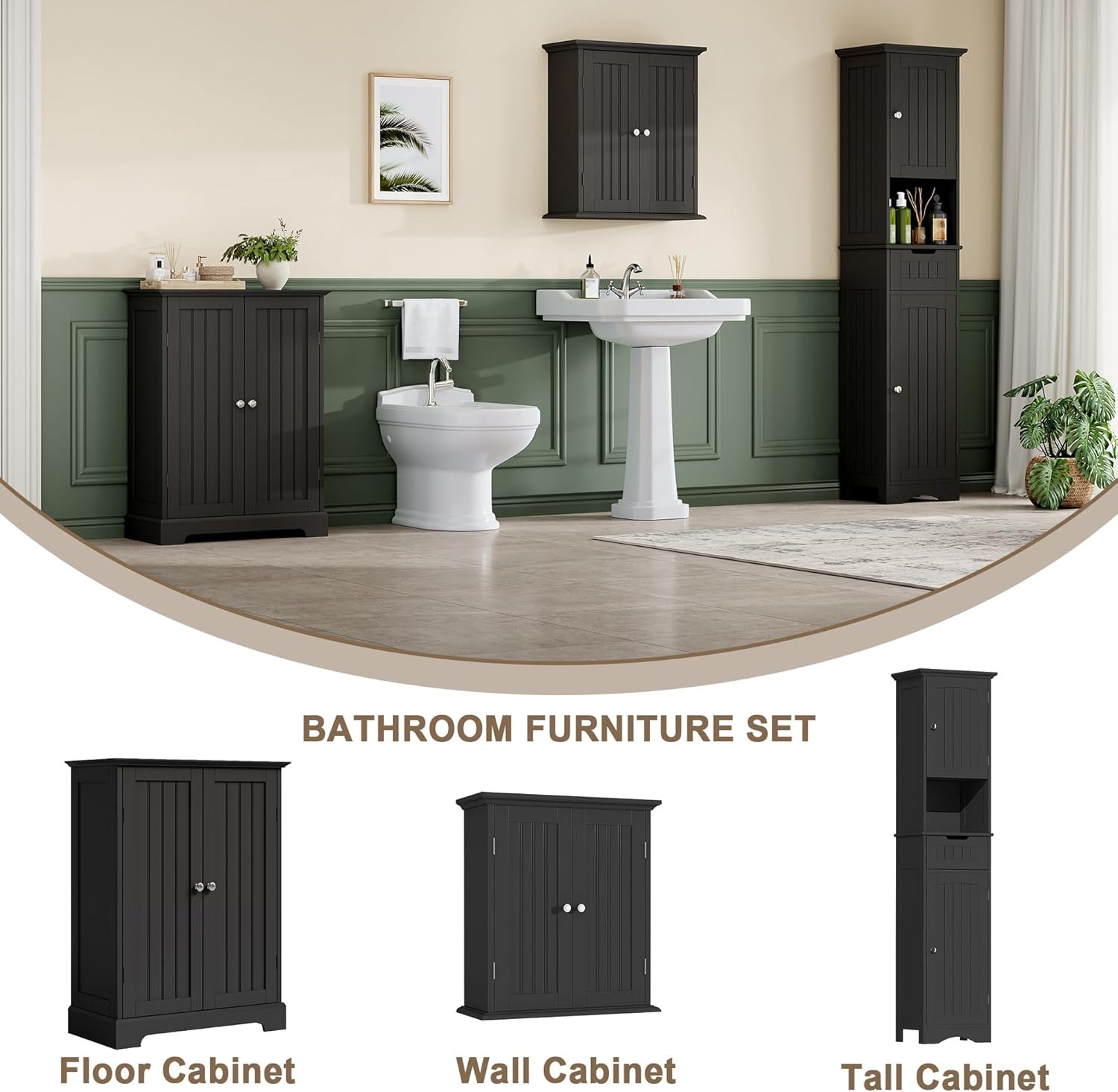 ChooChoo Bathroom Floor Cabinet, Modern Bathroom Storage Cabinet with 2 Doors and Adjustable