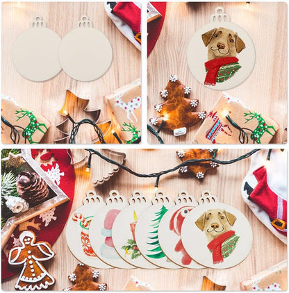 PartyTalk 30pcs Round Wooden Discs with Holes, 3" Unfinished Predrilled Natural Wood Slices for