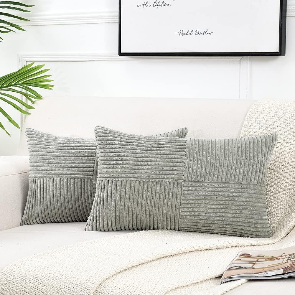 Fancy Homi 2 Packs Grey Long Lumbar Decorative Throw Pillow Covers 12x24 Inch for Couch Bed Sofa