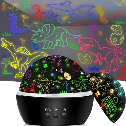 MINGKIDS Night Light for Kids,2 in 1 Rotating Projector Lamp with Dino&Vehicles Theme,2 Ways to