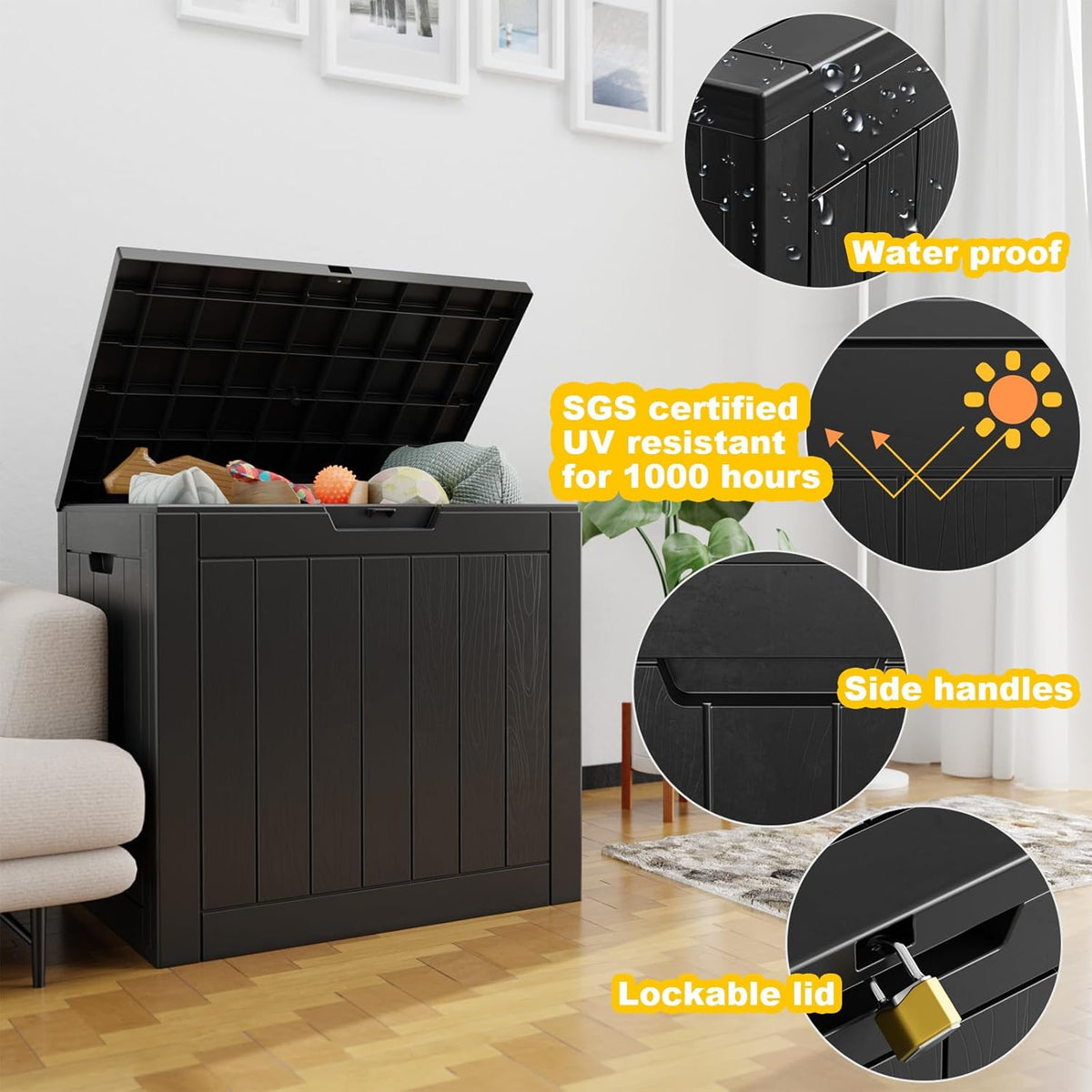 Vixzen 30 Gallon Resin Deck Box, Lockable Outdoor Storage Box for Patio Cushions Storage