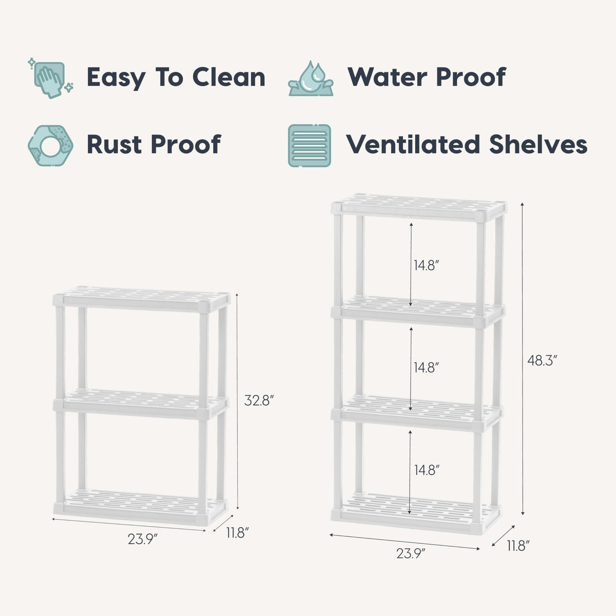 IRIS USA Plastic Storage Shelves |Made in USA| 33"H x 24"W x 12"D - White