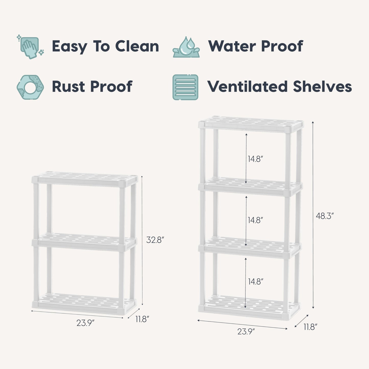 IRIS USA Plastic Storage Shelves |Made in USA| 48"H x 24"W x 12"D - White