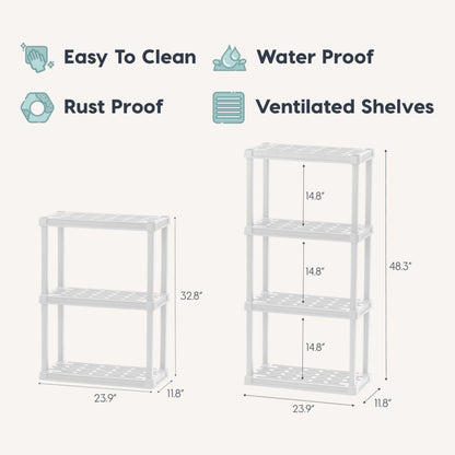 IRIS USA Plastic Storage Shelves |Made in USA| 48"H x 24"W x 12"D - White
