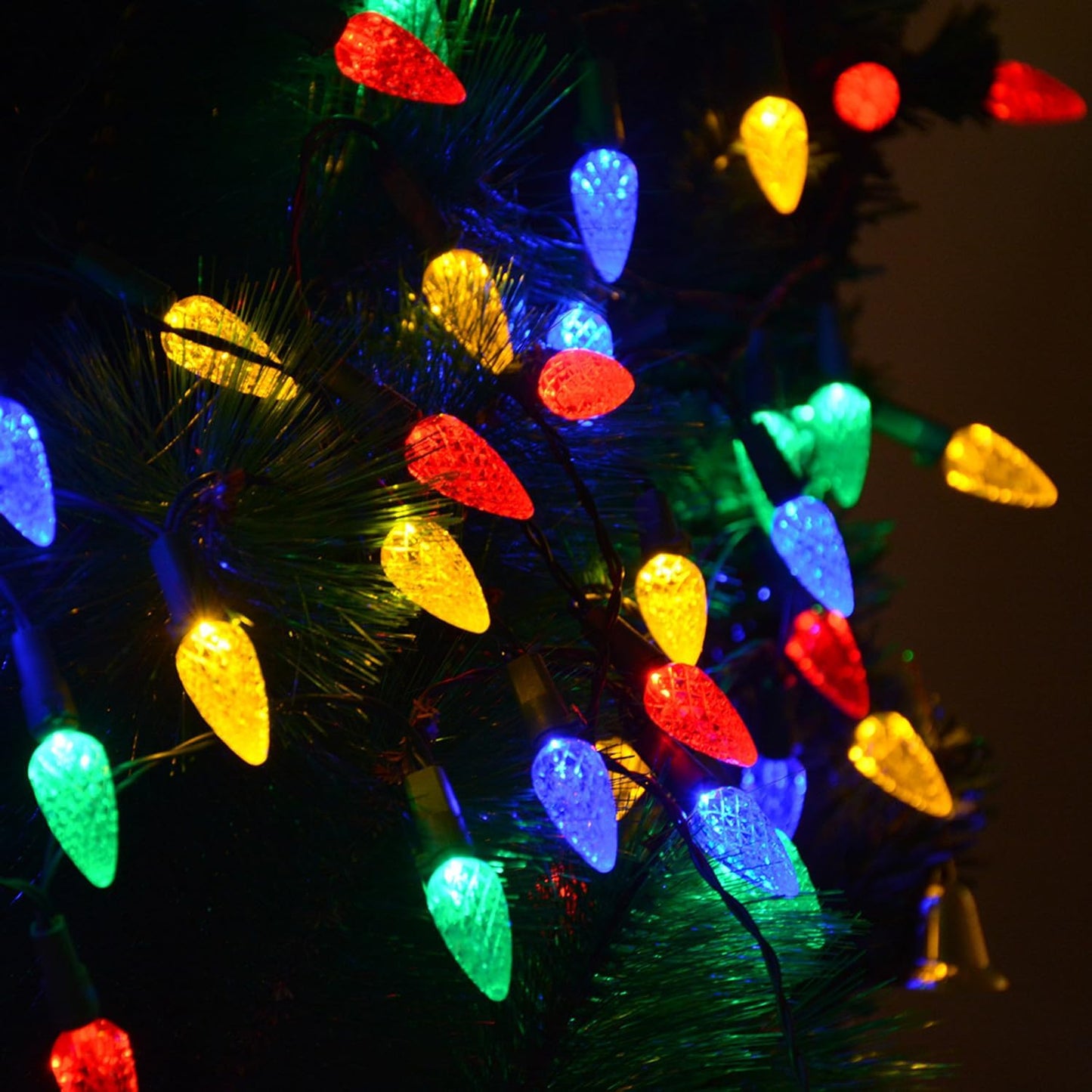 2 Pack Solar Christmas Lights Outdoor C6 Strawberry String Lights, LED Christmas Fairy Lights 50