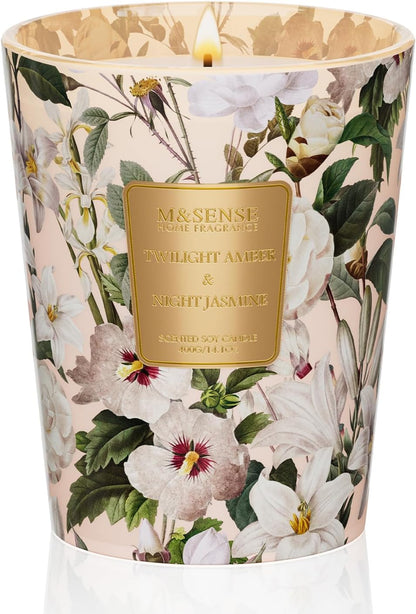 M&SENSE Amber Jasmine Scented Candle, Soy Candles 14.1oz 60H Slow Burning, Aromatherapy Stress