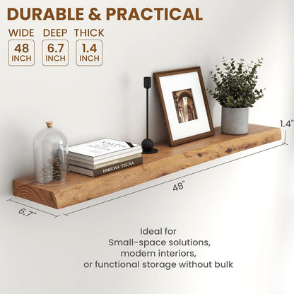 Fun Memories 48" Floating Shelves for Wall, Live Edge Solid Elm Wood Floating Shelf with Invisible