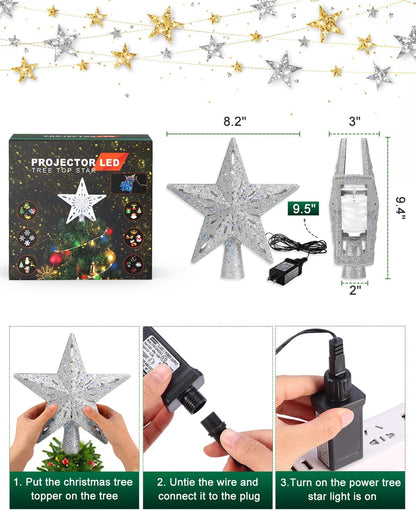 Kesfitt Christmas Tree Topper with 10M Colorful Light Cord, Tree Top Star Decoration with 6