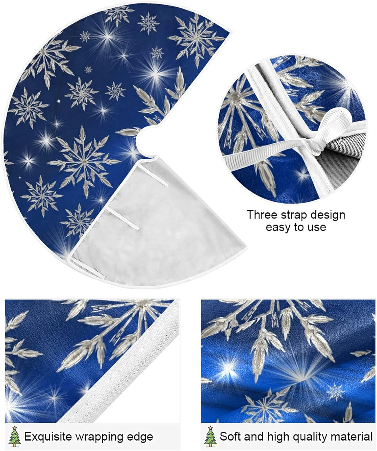 Christmas Blue Snowflakes Background Tree Skirt, Seasonal Tree Mat Holiday Party Supplies Ornaments
