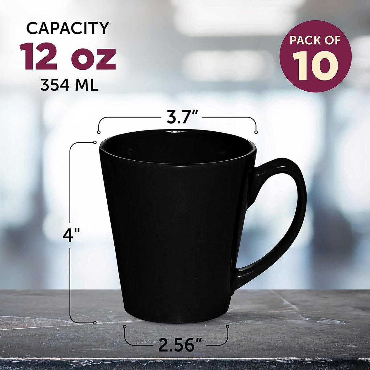 DISCOUNT PROMOS Glossy Ceramic Latte Coffee Mug 12 oz. Set of 10, Bulk Pack - Perfect for Tea