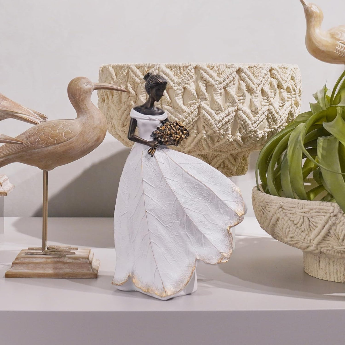Guichifun Fairy Statue Collection Home Decoration - White Leaf Angel Girls Resin Home Decor for