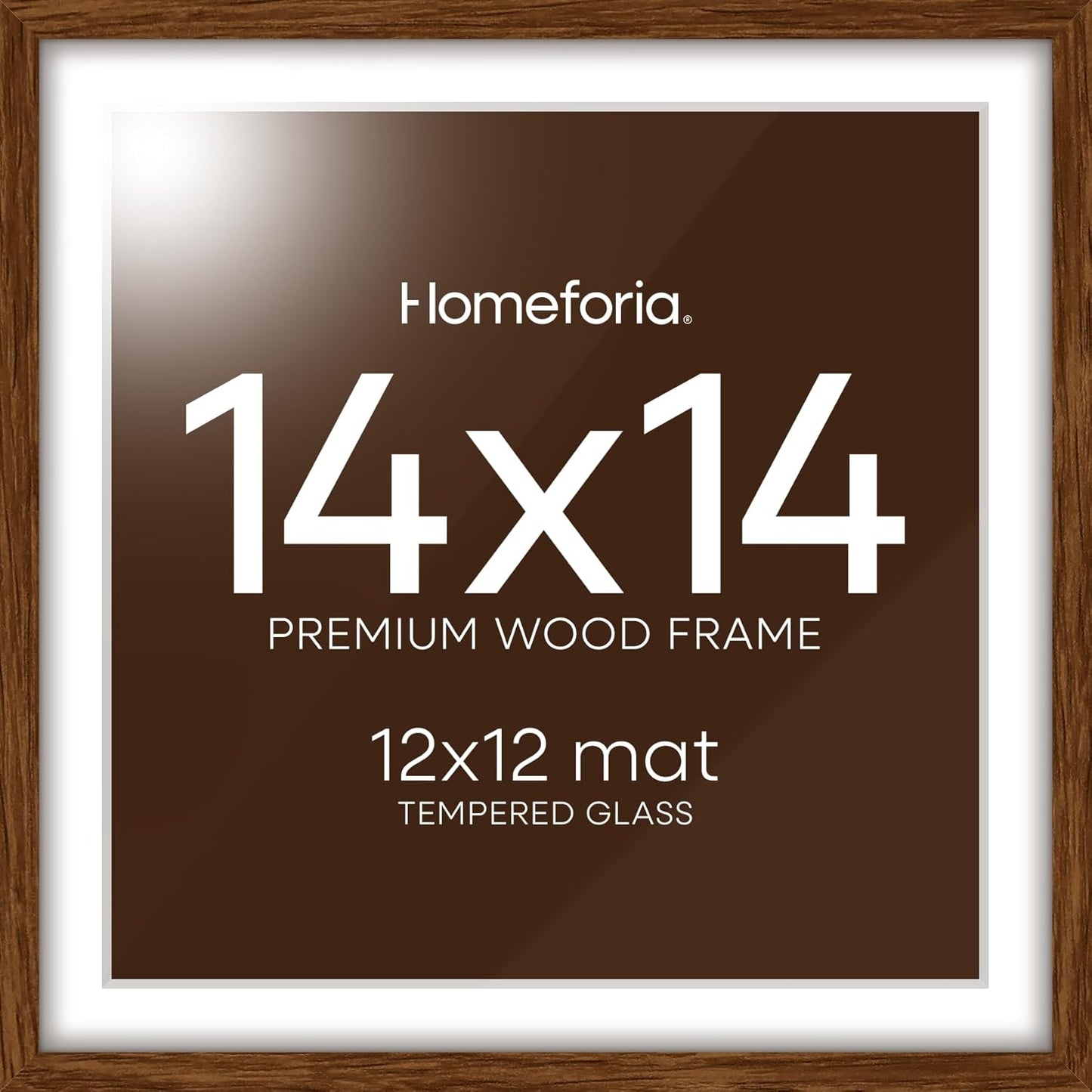 Homeforia 14x14 Picture Frame Brown, High End Dark Oak 14 x 14 Square Wood Frame with Mat 12 x 12